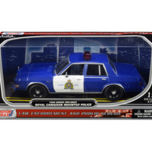 1986 Dodge Diplomat “Royal Canadian Mounted Police” Metallic Blue and White 1/24 Diecast Model Car by Motormax 1986 Dodge Diplomat “Royal Canadian Mounted Police” Metallic Blue and White 1/24 Diecast Model Car by Motormax