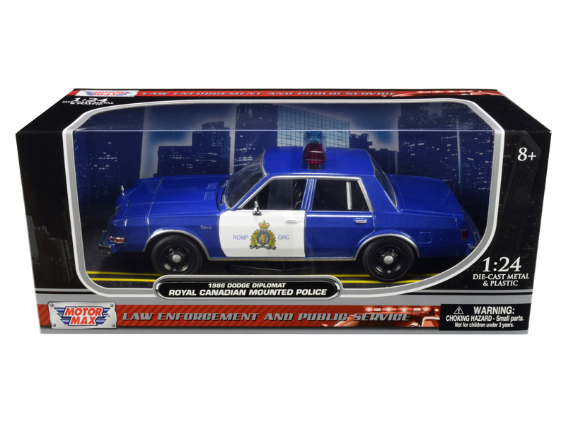 1986 Dodge Diplomat "Royal Canadian Mounted Police" Metallic Blue and White 1/24 Diecast Model Car by Motormax