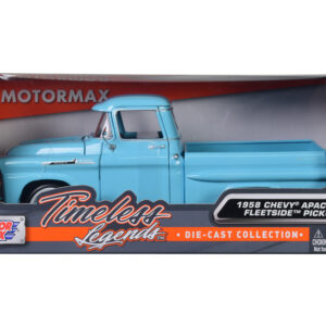 1958 Chevrolet Apache Fleetside Pickup Truck Light Blue 1/24 Diecast Model Car by Motormax