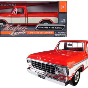 1979 Ford F-150 Custom Pickup Truck Orange and Cream 1/24 Diecast Model Car by Motormax