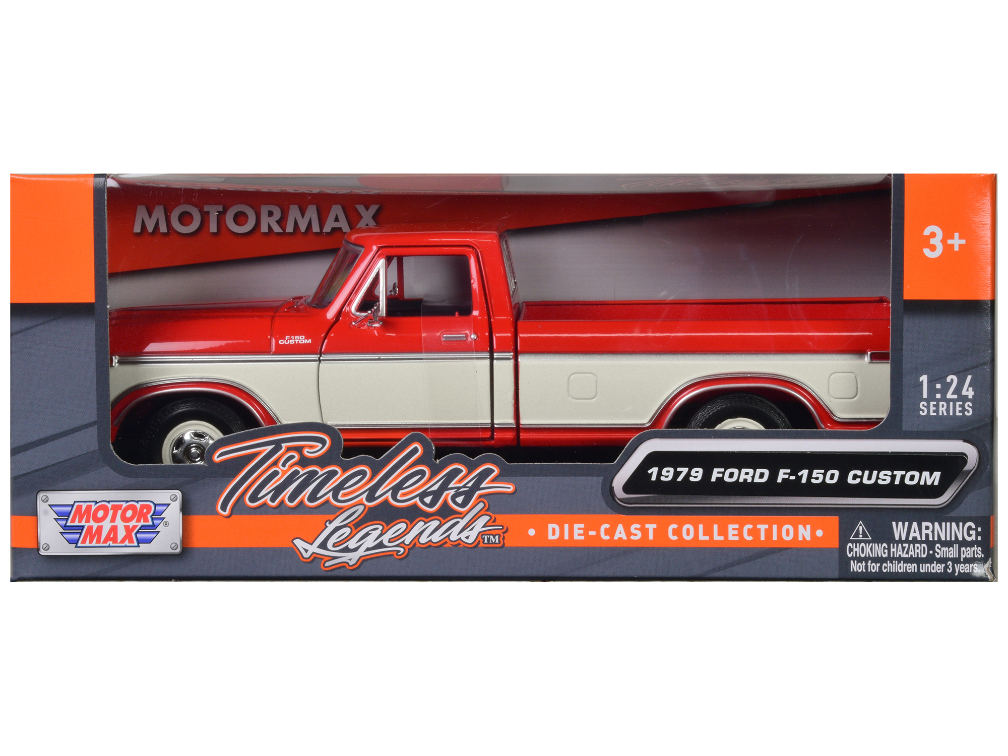 1979 Ford F-150 Custom Pickup Truck Orange and Cream 1/24 Diecast Model Car by Motormax