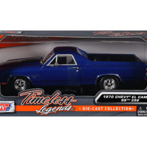1970 Chevrolet El Camino SS 396 Dark Blue Metallic with Black Stripes 1/24 Diecast Model Car by Motormax