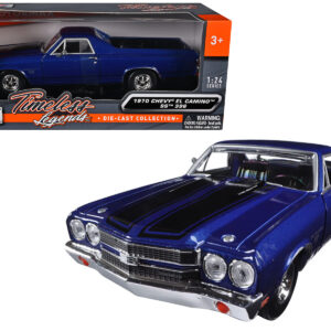 1970 Chevrolet El Camino SS 396 Dark Blue Metallic with Black Stripes 1/24 Diecast Model Car by Motormax