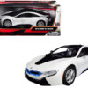 2018 BMW i8 Coupe Metallic White with Black Top 1/24 Diecast Model Car by Motormax 2018 BMW i8 Coupe Metallic White with Black Top 1/24 Diecast Model Car by Motormax