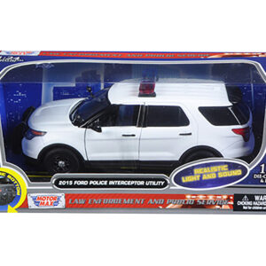 2015 Ford Police Interceptor Utility White with Flashing Light Bar and Front and Rear Lights and 2 Sounds 1/24 Diecast Model Car by Motormax