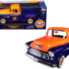 1955 Chevrolet 5100 Stepside Pickup Truck “Gulf” Dark Blue and Orange 1/24 Diecast Model Car by Motormax 1955 Chevrolet 5100 Stepside Pickup Truck “Gulf” Dark Blue and Orange 1/24 Diecast Model Car by Motormax