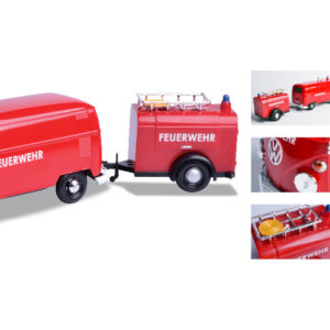 Volkswagen Type 2 (T1) Fire Van with Fire Fighting Trailer "Feuerwehr" Red 1/24 Diecast Model Car by Motormax