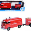 Volkswagen Type 2 (T1) Fire Van with Fire Fighting Trailer “Feuerwehr” Red 1/24 Diecast Model Car by Motormax