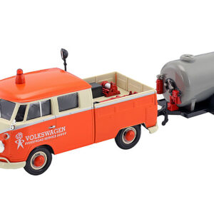 Volkswagen Type 2 (T1) Pickup Truck Orange and Cream with Oil Trailer "Road Service" 1/24 Diecast Model Car by Motormax