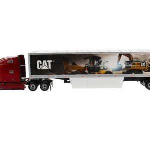 Peterbilt 579 UltraLoft Truck Tractor Red with "CAT Caterpillar" Mural Dry Van Trailer "Transport Series" 1/50 Diecast Model by Diecast Masters