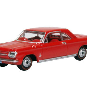 1963 Chevrolet Corvair Coupe Riverside Red with Red Interior 1/87 (HO) Scale Diecast Model Car by Oxford Diecast