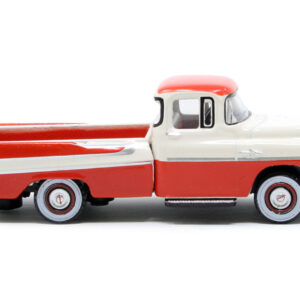 1957 Dodge D100 Sweptside Pickup Truck Tropical Coral and Glacier White 1/87 (HO) Scale Diecast Model Car by Oxford Diecast