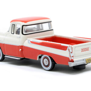 1957 Dodge D100 Sweptside Pickup Truck Tropical Coral and Glacier White 1/87 (HO) Scale Diecast Model Car by Oxford Diecast
