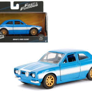 Brian’s Ford Escort Light Blue with White Stripes “Fast & Furious” Movie 1/32 Diecast Model Car by Jada