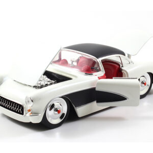 1957 Chevrolet Corvette Satin Cream Metallic with Matt Black Top and Side 1/24 Diecast Model Car by Jada