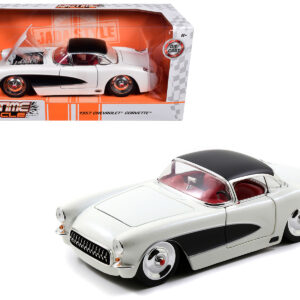 1957 Chevrolet Corvette Satin Cream Metallic with Matt Black Top and Side 1/24 Diecast Model Car by Jada