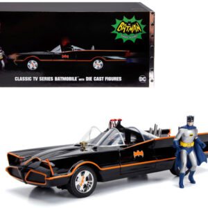 Classic TV Series Batmobile with Working Lights, and Diecast Batman and Robin Figures 