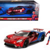2017 Ford GT with Spider Man Diecast Figurine “Marvel” Series 1/24 Diecast Model Car by Jada