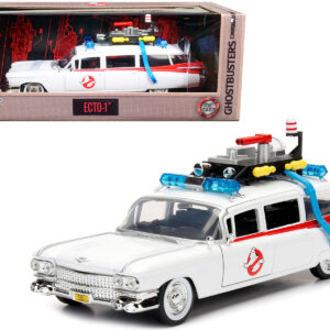 1959 Cadillac Ambulance Ecto-1 White “Ghostbusters” Movie “Hollywood Rides” Series 1/24 Diecast Model Car by Jada