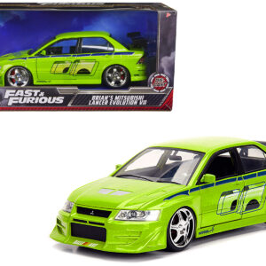 Brian’s Mitsubishi Lancer Evolution VII Green with Graphics “Fast & Furious” Movie 1/24 Diecast Model Car by Jada
