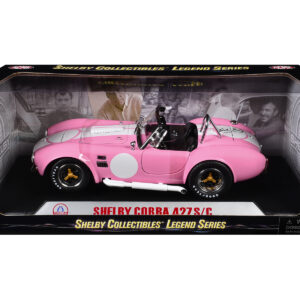 1965 Shelby Cobra 427 S/C Pink with White Stripes with Printed Carroll Shelby Signature's on the Trunk 1/18 Diecast Model Car by Shelby Collectibles