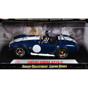 1965 Shelby Cobra 427 S/C Dark Blue Metallic with White Stripes with Printed Carroll Shelby's Signature on the Trunk 1/18 Diecast Model Car by Shelby Collectibles