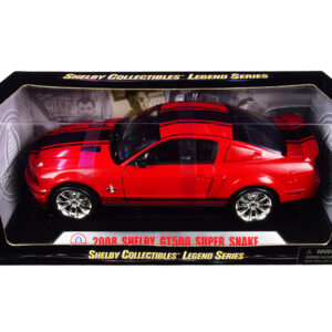 2008 Ford Shelby Mustang GT500 Super Snake Red with Black Stripes “Shelby Collectibles Legend” Series 1/18 Diecast Model Car by Shelby Collectibles