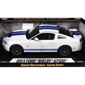 2013 Ford Shelby Cobra GT500 SVT White with Blue Stripes 1/18 Diecast Car Model by Shelby Collectibles