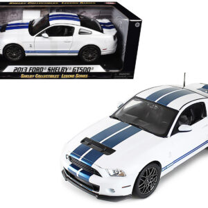 2013 Ford Shelby Cobra GT500 SVT White with Blue Stripes 1/18 Diecast Car Model by Shelby Collectibles 2013 Ford Shelby Cobra GT500 SVT White with Blue Stripes 1/18 Diecast Car Model by Shelby Collectibles