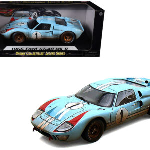 1966 Ford GT-40 MK II #1 Light Blue Miles – Hulme Le Mans (Dirty Version) 1/18 Diecast Model Car by Shelby Collectibles