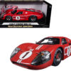 Ford GT MK IV #1 Red with White Stripes 24H of Le Mans (1967) 1/18 Diecast Model Car by Shelby Collectibles