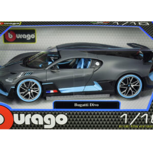 Bugatti Divo Matt Gray with Blue Accents 1/18 Diecast Model Car by Bburago
