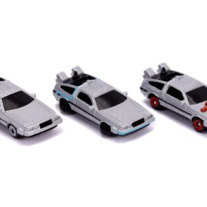 "Back to the Future" Time Machine 3 piece Set "Nano Hollywood Rides" Diecast Model Cars by Jada