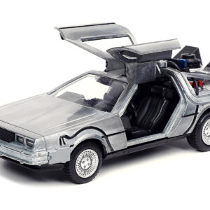 DeLorean DMC (Time Machine) Brushed Metal "Back to the Future Part I" (1985) Movie "Hollywood Rides" Series 1/32 Diecast Model Car by Jada