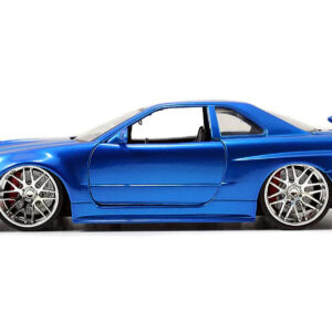 Brian's Nissan GTR Skyline R34 RHD (Right Hand Drive) Blue 25th Anniversary "Fast & Furious" Movie 1/24 Diecast Model Car by Jada