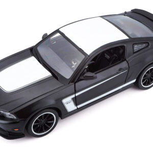 2012 Ford Mustang Boss 302 Matt Black and White 1/24 Diecast Model Car by Maisto