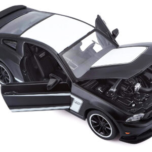 2012 Ford Mustang Boss 302 Matt Black and White 1/24 Diecast Model Car by Maisto