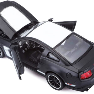 2012 Ford Mustang Boss 302 Matt Black and White 1/24 Diecast Model Car by Maisto