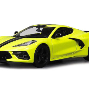 2020 Chevrolet Corvette Stingray Z51 Coupe Yellow with Black Stripes 1/24 Diecast Model Car by Maisto
