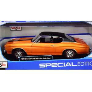 1971 Chevrolet Chevelle SS 454 Sport Orange Metallic with Black Top and Black Stripes 1/18 Diecast Model Car by Maisto