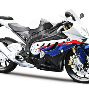 BMW S 1000 RR White with Blue and Red Stripes with Plastic Display Stand 1/12 Diecast Motorcycle Model by Maisto