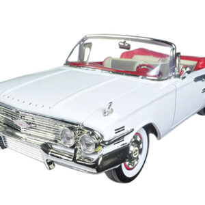 1960 Chevrolet Impala Convertible White with Red Interior 1/18 Diecast Model Car by Motormax