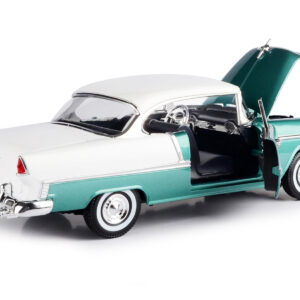 1955 Chevrolet Bel Air Hard Top Green Metallic and White 1/18 Diecast Model Car by Motormax
