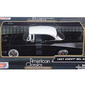 1957 Chevrolet Bel Air Black with White Top 1/24 Diecast Model Car by Motormax