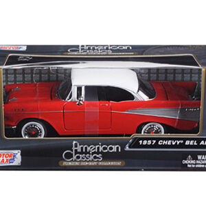 1957 Chevrolet Bel Air Red with White Top 1/24 Diecast Model Car by Motormax