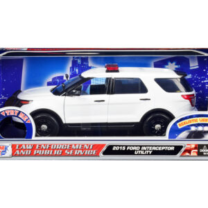 2015 Ford Police Interceptor Utility White with Flashing Light Bar and Front and Rear Lights and 2 Sounds 1/18 Diecast Model Car by Motormax