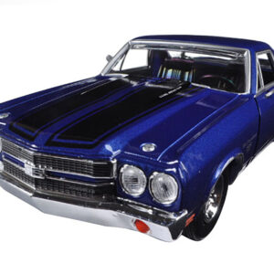 1970 Chevrolet El Camino SS 396 Dark Blue Metallic with Black Stripes 1/24 Diecast Model Car by Motormax
