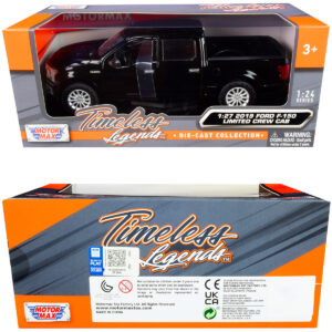 2019 Ford F-150 Limited Crew Cab Pickup Truck Black 1/24-1/27 Diecast Model Car by Motormax