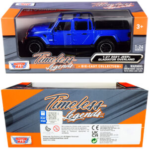 2021 Jeep Gladiator Overland (Open Top) Pickup Truck Blue Metallic 1/24-1/27 Diecast Model Car by Motormax