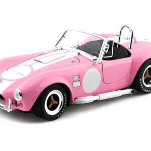 1965 Shelby Cobra 427 S/C Pink with White Stripes with Printed Carroll Shelby Signature's on the Trunk 1/18 Diecast Model Car by Shelby Collectibles